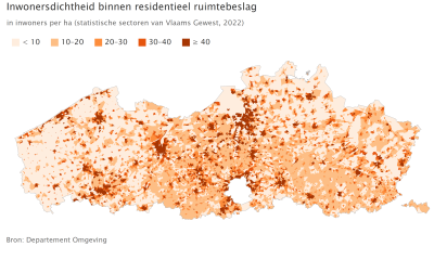 Inwonersdichtheid binnen residentieel ruimtebeslag 2022 - statistische sectoren Inwonersdichtheid binnen residentieel ruimtebeslag 2022 - statistische sectoren